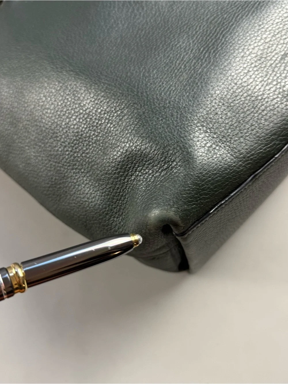Coach Pebbled Leather Zip Top Tote Shoulder Bag Dark Green Gold Hardware